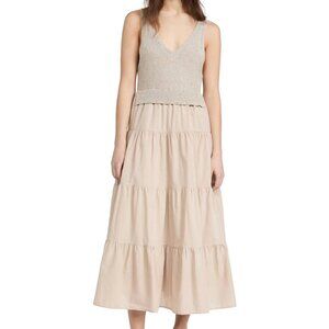 En Saison Alwin Knit & Poplin V-Neck Midi Dress